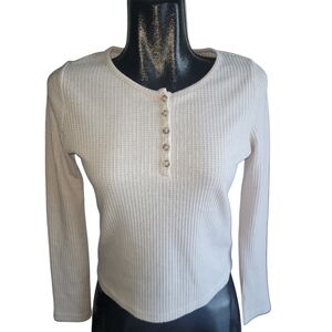 Paper Crane Beige Colored Waffle Knit Long Sleeve Top S